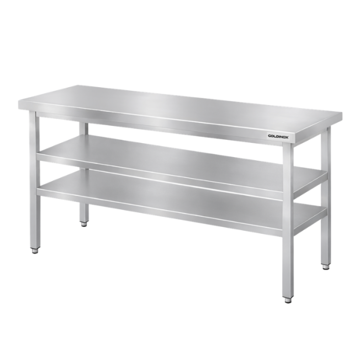 Table de travail en inox Bar 1600x700 mm avec 2 étagères inférieures PREMIUM - GOLDINOX