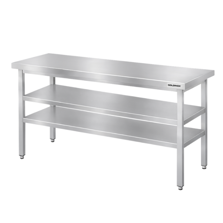 Table de travail en inox Bar 1600x700 mm avec 2 étagères inférieures PREMIUM - GOLDINOX