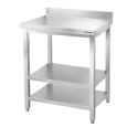 Table de travail en inox Bar 600x700 mm avec 2 étagères inférieures et dosseret PREMIUM - GOLDINOX
