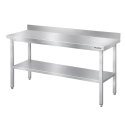 Table de travail en inox Bar 1500x700 mm avec 2 étagères inférieures et dosseret PREMIUM - GOLDINOX