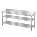 Table de travail en inox Bar 1800x600 mm avec 2 étagères inférieures et dosseret PREMIUM - GOLDINOX