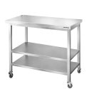 Table de travail en inox Bar 1200x600 mm avec 2 étagères inférieures sur roulettes PREMIUM - GOLDINOX