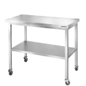 Table de travail en inox Bar 1200x600 mm avec 2 étagères inférieures sur roulettes PREMIUM - GOLDINOX