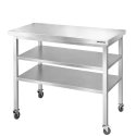 Table de travail en inox Bar 1200x700 mm avec 2 étagères inférieures sur roulettes PREMIUM - GOLDINOX