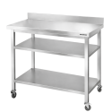 Table de travail en inox Bar 1200x700 mm avec 2 étagères inférieures et dosseret sur roulettes PREMIUM - GOLDINOX