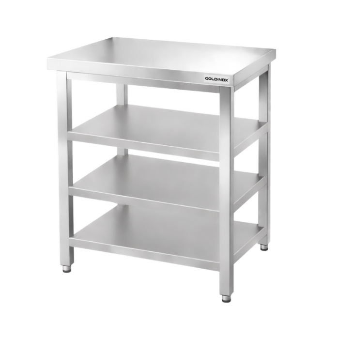 Table de travail en inox Bar 600x700 mm avec 3 étagères inférieures PREMIUM - GOLDINOX