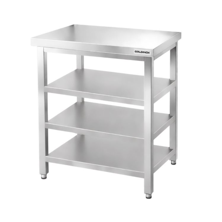 Table de travail en inox Bar 800x600 mm avec 3 étagères inférieures PREMIUM - GOLDINOX