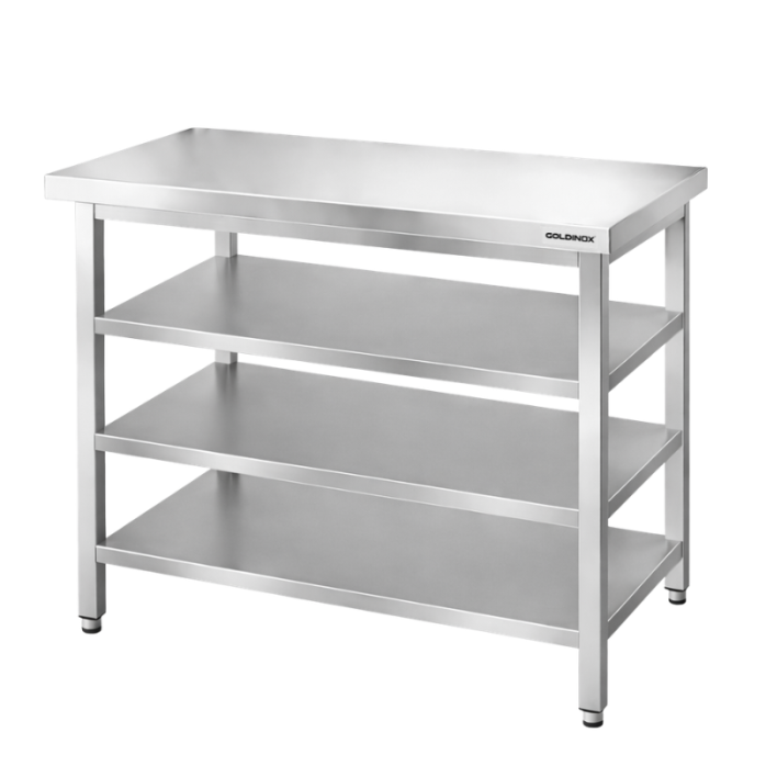Table de travail en inox Bar 1200x800 mm avec 3 étagères inférieures PREMIUM - GOLDINOX