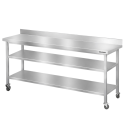 Table de travail en inox Bar 2000x700 mm avec 2 étagères inférieures et dosseret sur roulettes PREMIUM - GOLDINOX