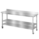 Table de travail en inox Bar 2000x800 mm avec 2 étagères inférieures et dosseret sur roulettes PREMIUM - GOLDINOX