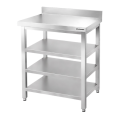 Table de travail en inox Bar 500x500 mm avec 3 étagères inférieures et dosseret PREMIUM - GOLDINOX