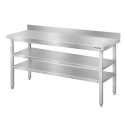 Table de travail en inox Bar 1400x700 mm avec 3 étagères inférieures et dosseret PREMIUM - GOLDINOX