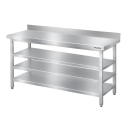 Table de travail en inox Bar 1600x700 mm avec 3 étagères inférieures et dosseret PREMIUM - GOLDINOX