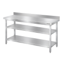 Table de travail en inox Bar 1600x700 mm avec 3 étagères inférieures et dosseret PREMIUM - GOLDINOX