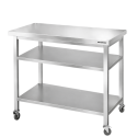 Table de travail en inox Bar 1200x800 mm avec 3 étagères inférieures sur roulettes PREMIUM - GOLDINOX