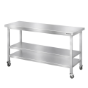 Table de travail en inox Bar 1400x700 mm avec 3 étagères inférieures sur roulettes PREMIUM - GOLDINOX