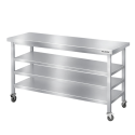 Table de travail en inox Bar 1500x700 mm avec 3 étagères inférieures sur roulettes PREMIUM - GOLDINOX