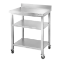Table de travail en inox Bar 800x800 mm avec 3 étagères inférieures et dosseret sur roulettes PREMIUM - GOLDINOX