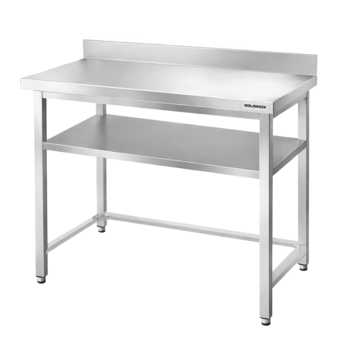 Table de travail en inox Bar 1000x600 mm avec renfort et dosseret PREMIUM - GOLDINOX