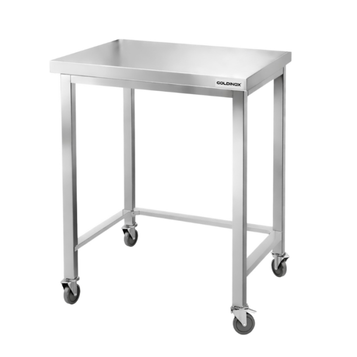 Table de travail en inox Bar 800x700 mm avec renfort sur roulettes PREMIUM - GOLDINOX