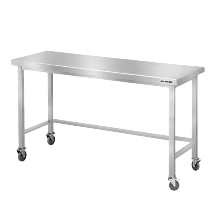 Table de travail en inox Bar 1400x700 mm avec renfort sur roulettes PREMIUM - GOLDINOX