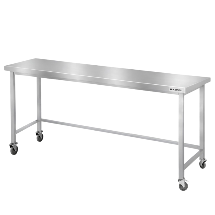 Table de travail en inox Bar 2000x600 mm avec renfort sur roulettes PREMIUM - GOLDINOX