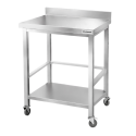 Table de travail en inox Bar 600x600 mm avec renfort et dosseret sur roulettes PREMIUM - GOLDINOX