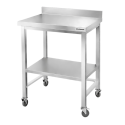 Table de travail en inox Bar 700x700 mm avec renfort et dosseret sur roulettes PREMIUM - GOLDINOX