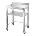 Table de travail en inox Bar 800x500 mm avec renfort et dosseret sur roulettes PREMIUM - GOLDINOX