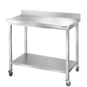Table de travail en inox Bar 1000x700 mm avec renfort et dosseret sur roulettes PREMIUM - GOLDINOX
