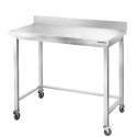 Table de travail en inox Bar 1200x600 mm avec renfort et dosseret sur roulettes PREMIUM - GOLDINOX