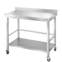 Table de travail en inox Bar 1200x800 mm avec renfort et dosseret sur roulettes PREMIUM - GOLDINOX