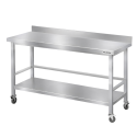 Table de travail en inox Bar 1400x700 mm avec renfort et dosseret sur roulettes PREMIUM - GOLDINOX
