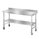 Table de travail en inox Bar 1500x800 mm avec renfort et dosseret sur roulettes PREMIUM - GOLDINOX