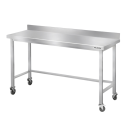 Table de travail en inox Bar 1600x700 mm avec renfort et dosseret sur roulettes PREMIUM - GOLDINOX