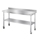 Table de travail en inox Bar 1600x700 mm avec renfort et dosseret sur roulettes PREMIUM - GOLDINOX