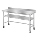 Table de travail en inox Bar 1600x800 mm avec renfort et dosseret sur roulettes PREMIUM - GOLDINOX