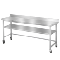 Table de travail en inox Bar 2000x500 mm avec renfort et dosseret sur roulettes PREMIUM - GOLDINOX