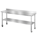 Table de travail en inox Bar 2000x500 mm avec renfort et dosseret sur roulettes PREMIUM - GOLDINOX