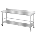 Table de travail en inox Bar 2000x700 mm avec renfort et dosseret sur roulettes PREMIUM - GOLDINOX