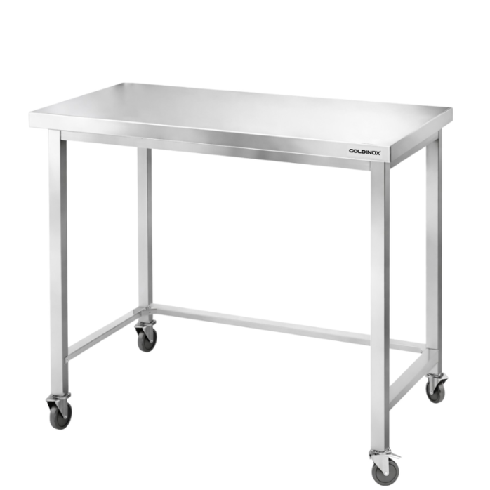 Table de travail en inox Bar 1200x700 mm avec renfort sur roulettes PREMIUM - GOLDINOX