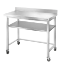 Table de travail en inox Bar 1200x700 mm avec renfort et dosseret sur roulettes PREMIUM - GOLDINOX