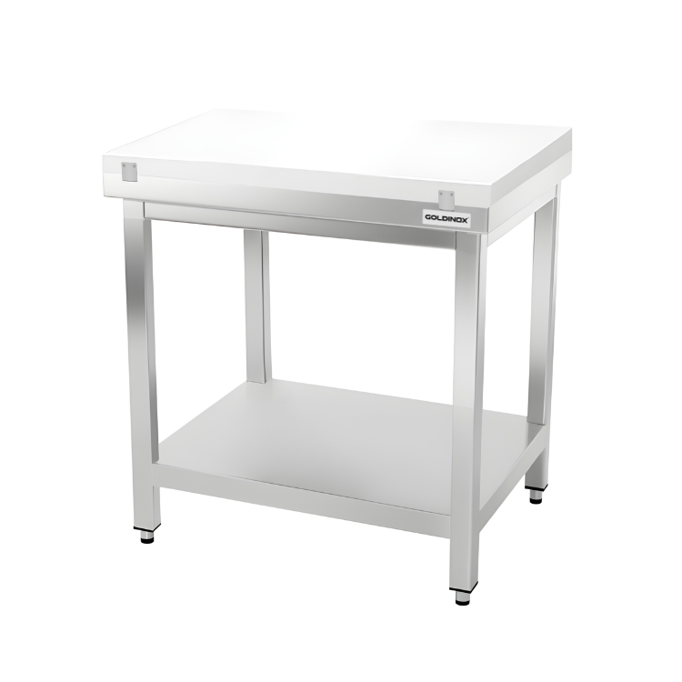 Table de travail en inox 800x600 mm avec plaque de découpe blanche PREMIUM - GOLDINOX