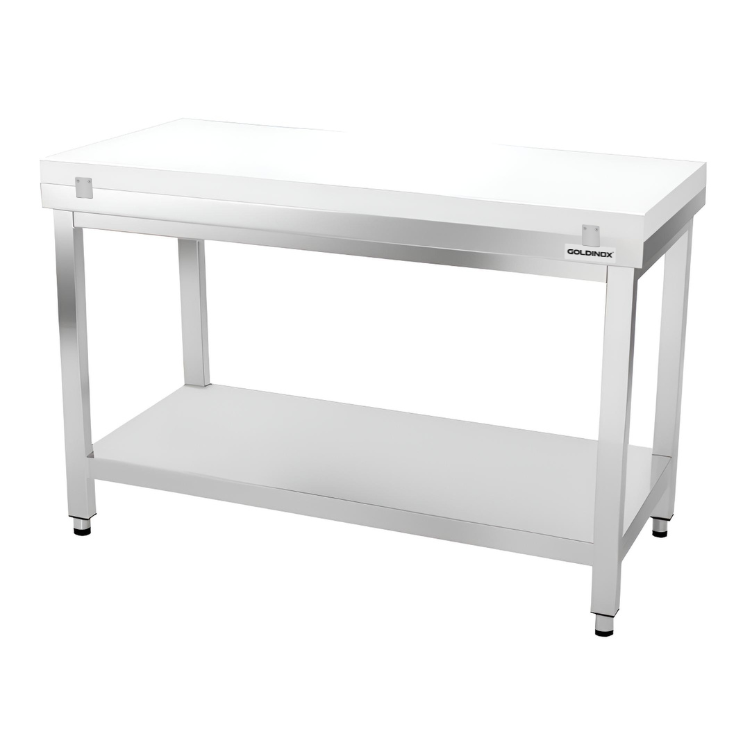Table de travail en inox 1400x600 mm avec plaque de découpe blanche PREMIUM - GOLDINOX