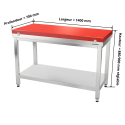 Table de travail en inox 1400x700 mm avec plaque de découpe rouge PREMIUM - GOLDINOX