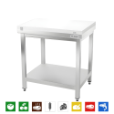 Table de travail en inox 700x700 mm avec plaque de découpe blanche PREMIUM - GOLDINOX