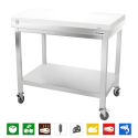 Table de travail en inox 1200x500 mm avec plaque de découpe blanche sur roulettes PREMIUM - GOLDINOX