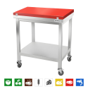 Table de travail en inox 700x600 mm avec plaque de découpe rouge sur roulettes PREMIUM - GOLDINOX