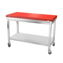 Table de travail en inox 1400x600 mm avec plaque de découpe rouge sur roulettes PREMIUM - GOLDINOX