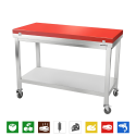 Table de travail en inox 1500x600 mm avec plaque de découpe rouge sur roulettes PREMIUM - GOLDINOX